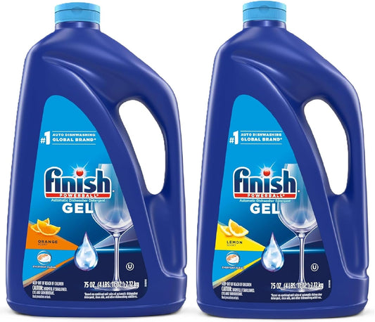 Bundle of Finish Scent Liquid Gel, Orange Fresh, 75 Ounce + Finish Gel Liquid Dishwasher Detergent, Advanced Deep Cleaning Power Dish Soap, Fights Tough Stains, Septic Safe, Lemon Scent, 75oz