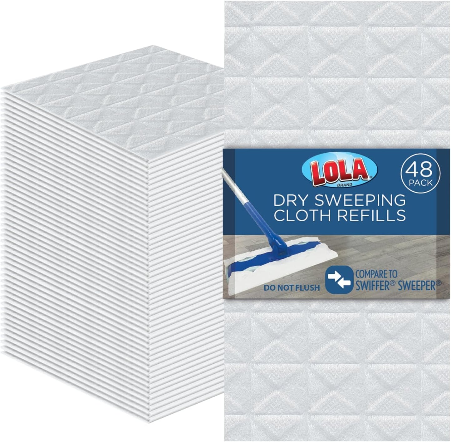 LOLA Dry Sweeping Cloth Refill Pads, 32 Pack, Unscented, Compatible with Swiffer Floor Mop, Comparable to Swiffer Refills, 11" x 8.13"