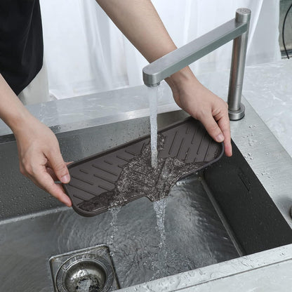 MicoYang Silicone Bathroom Soap Dishes with Drain Spout-Bathroom and Kitchen Sink Organizer,Sponge Holder,Dish Soap Tray,Perfect for Dispenser,Scrubber,Bottle,Cup on Sink or Counter-Black 4.9"×3.2"