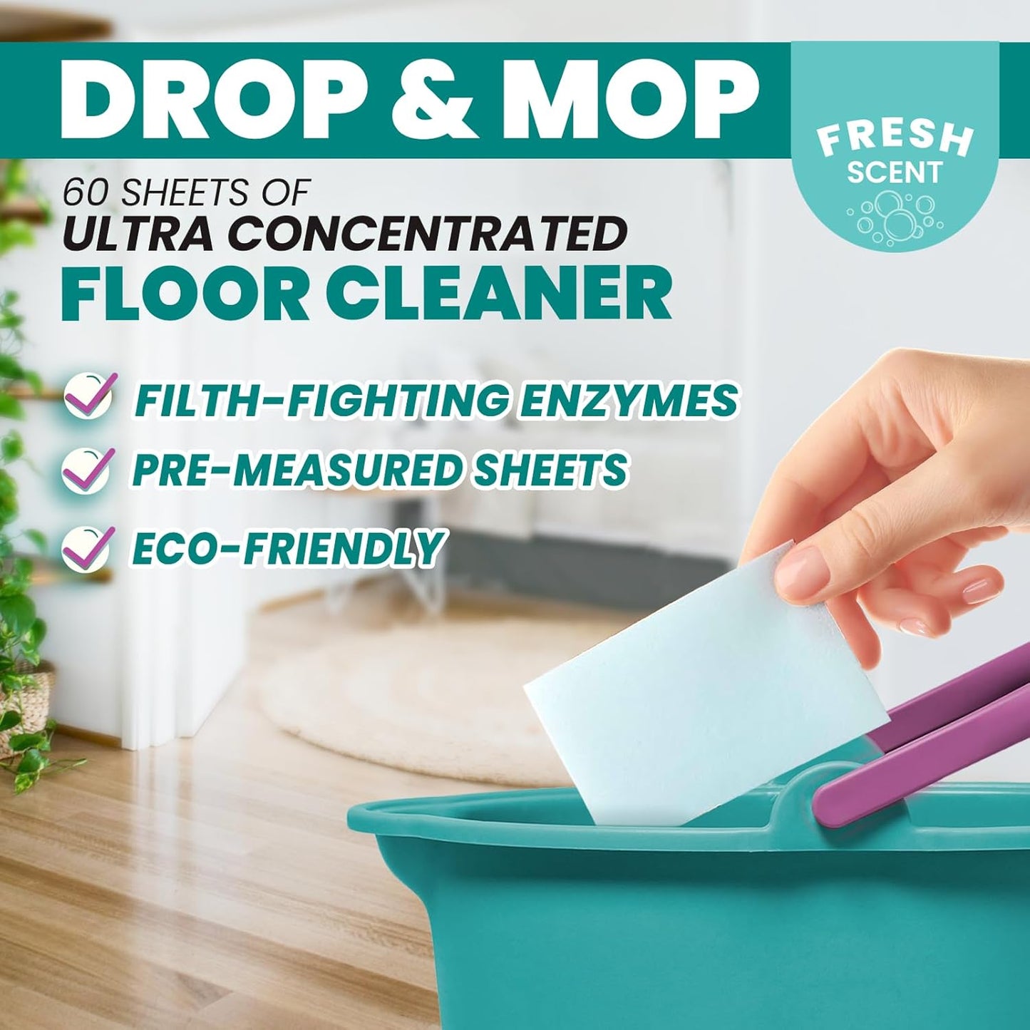 Uncle Todd's Ultra Concentrated Floor Cleaner For Mopping: 30 Natural, 100% Dissolvable Sheets for Mopping – Hardwood & Wood Floor Cleaner with Filth-Fighting Enzymes, Plastic-Free Packaging