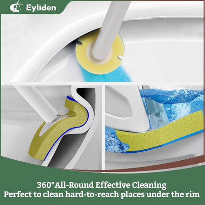 Eyliden Toilet Brush and Holder with 40 Refills, Disposable Toilet Cleaning Wand Kit with Pre-Soaked Sponge Heads, Hands-Free Toilet Bowl Cleaner Scrubber for Bathroom, 360° Cleaning, White