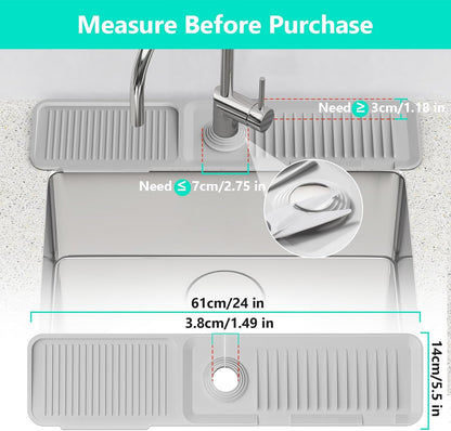 24 Inch Longer Faucet Mat for Kitchen Sink, 5° Slope Fast Self-draining, Kitchen Sink Splash Guard Silicone Sink Faucet Mat Splash Guard Kitchen Sink Area Tidy Splash Faucet Guard Draining Mat