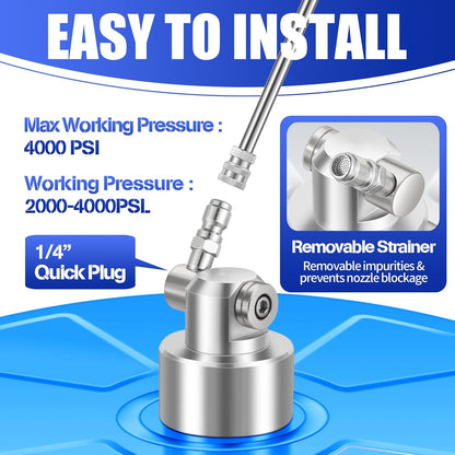 14" Pressure Washer Surface Cleaner with 4 Wheels - Stainless Steel Surface Cleaner for Pressure Washer Attachment for Concrete, Patio, Sidewalk, Deck and Driveways - PWS14