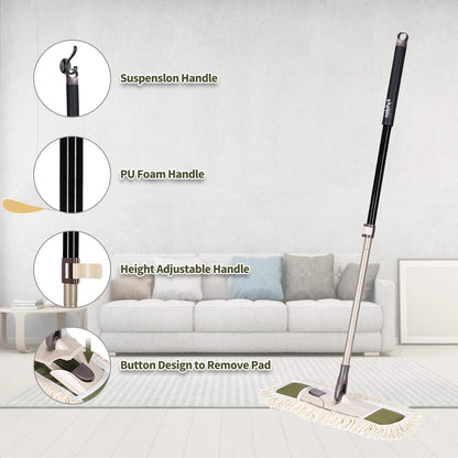 Eyliden Dust Mop with Reusable Washable Pads - One-Touch Pad Release, Height Adjustable Handle, Total 2 Mop Cloths, Wet Dry Mops for Floor Cleaning, Hardwood, Laminate, Tile Floor Push Dust Broom