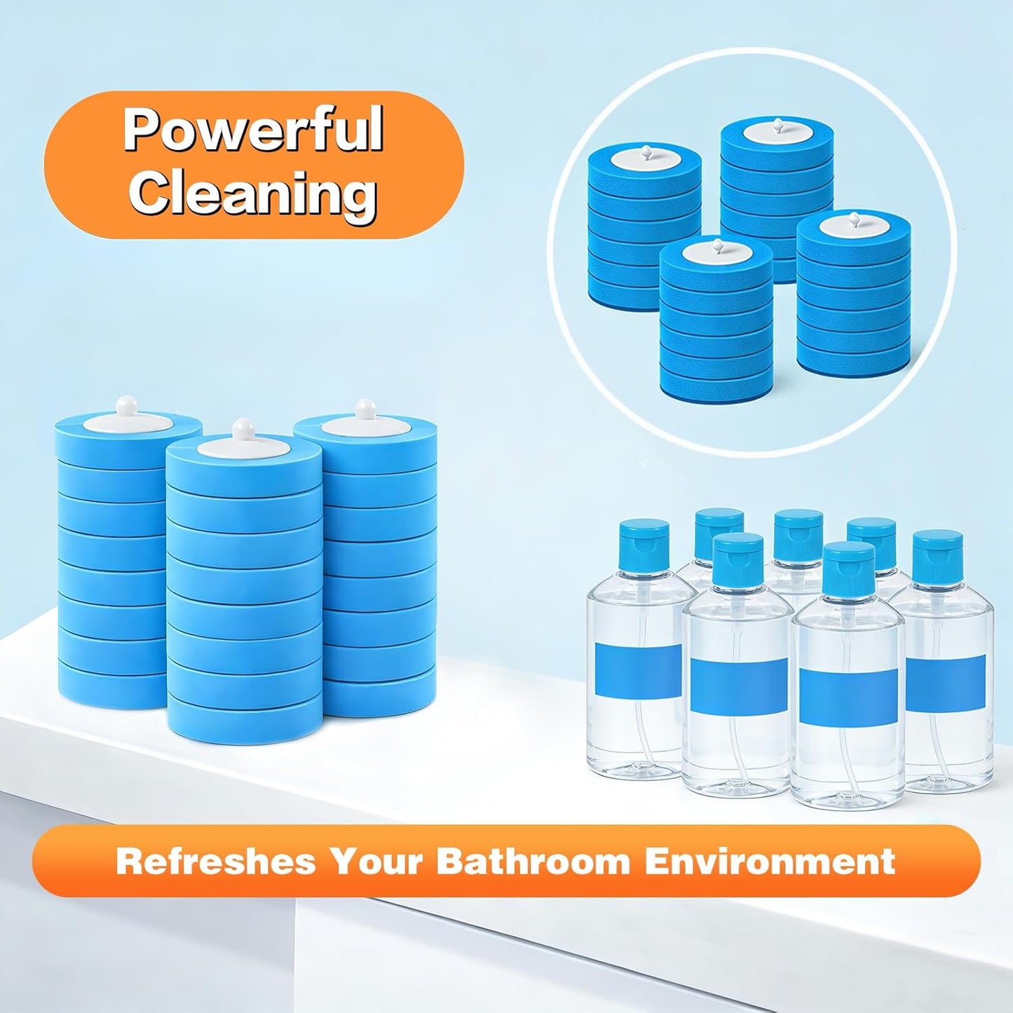 SOPAMI 32pcs Disposable Toilet Brush Sponge Head Refills, 5-Layer Pre-Loaded Rich Foam Sponge Replacement. Scrub Heads for Disposal Toilet Brush Wand. (32pcs Refill Heads)