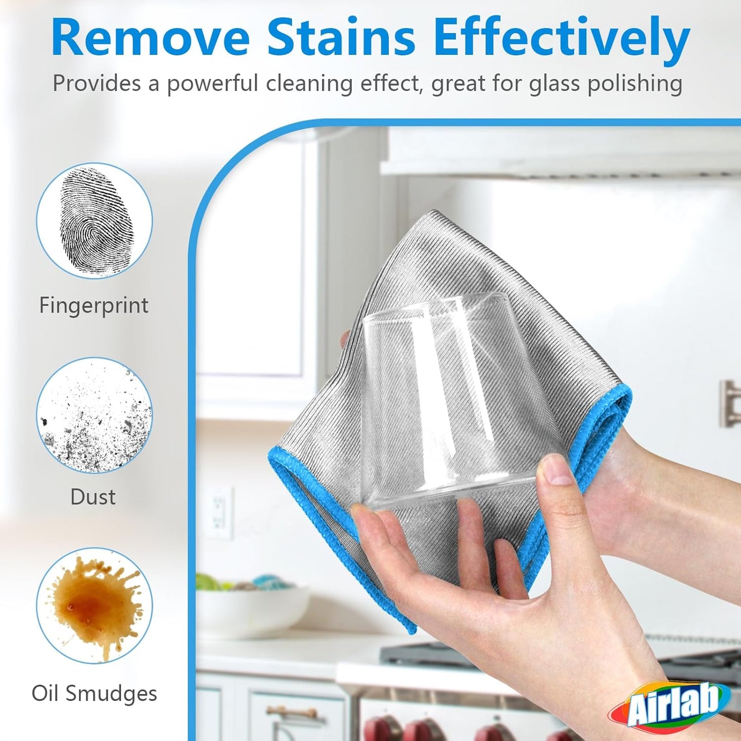 Glass Polishing Cloth Streak Free Miracle Cleaning Cloth Lint Free Microfiber Cleaning Rags for Glasses Kitchen Dish Mirrors Easy Clean, Pack of 6, 12" x 12"