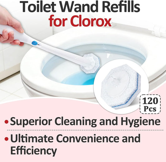120 Pcs Toilet Wand Refills Compatible with Clorox ToiletWand System, Disposable Brush Heads with Dense Fibers, for Deep Toilet Bowl Cleaning