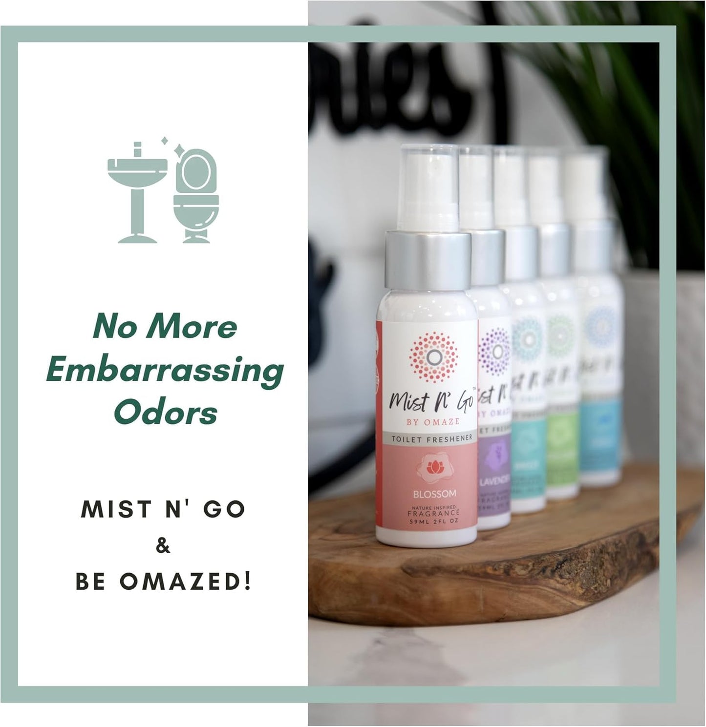 Mist N’ Go by Omaze Travel Bathroom Spray for Toilet Spray Odor Eliminator - Travel Toilet Spray for Bathroom Air Freshener Spray for Bathroom Deodorizer - Clean Mix, Travel Size (1oz x2)