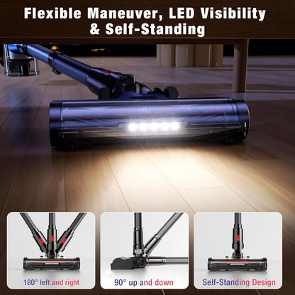 Cordless Vacuum Cleaner, 450W 40Kpa Stick Vacuum with Powerful Suction, 50Mins Vacuum Cleaners for Home, Anti-Tangle Brush, 8 in 1 Lightweight Vacuum for Hard Wood Floor Carpet Pet Hair