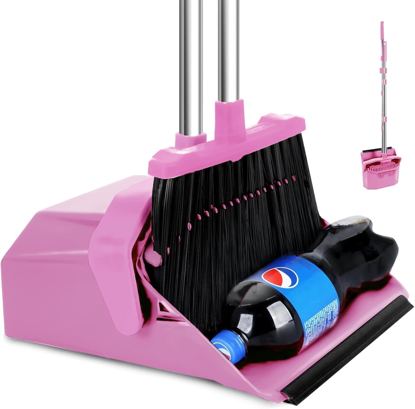 Tiumso Upgrade Broom and Dustpan Set, Broom with Dustpan Combo Sets, Large Brooms and Dust Pan with Handle, Self-Cleaning Dust Pans, Heavy Duty Broom and Dustpans Set for Lobby Kitchen Office - Green