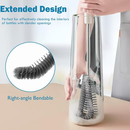 16 inches Long Handle Black Bottle Cleaning Brushes - Perfect for Baby Bottles, Sports Bottles, Glassware, Mugs, Jars, and Stemware (1-pc)