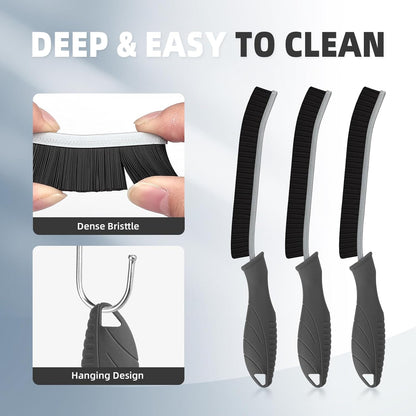 FOOGWEE Hard Bristle Crevice Cleaning Brush - Home Cleaning Tools, Multi-Purpose Crevice Supplies for Kitchen, Bathroom, Toilet, Window, Vehicle, Faucets, Grout, Home (3, Black)