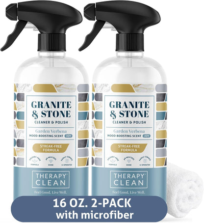 Therapy Granite Cleaner Kit with Microfiber - Daily Countertop Cleaner for Stone, Granite, Marble, Soapstone, Quartz, Quartzite, Slate, Headstone, Limestone, Corian, Laminate, and Tile