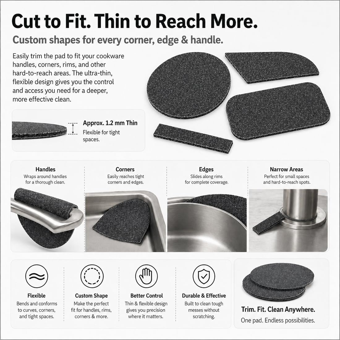 3PACK Korea Steel Sponge for Stainless Steel Pans Cookware - Croppable Professional Stainless Steel Pan Sponges for Heavy Duty Burnt-On Stain Removal, Mirror Shine Restorer (3PCS)