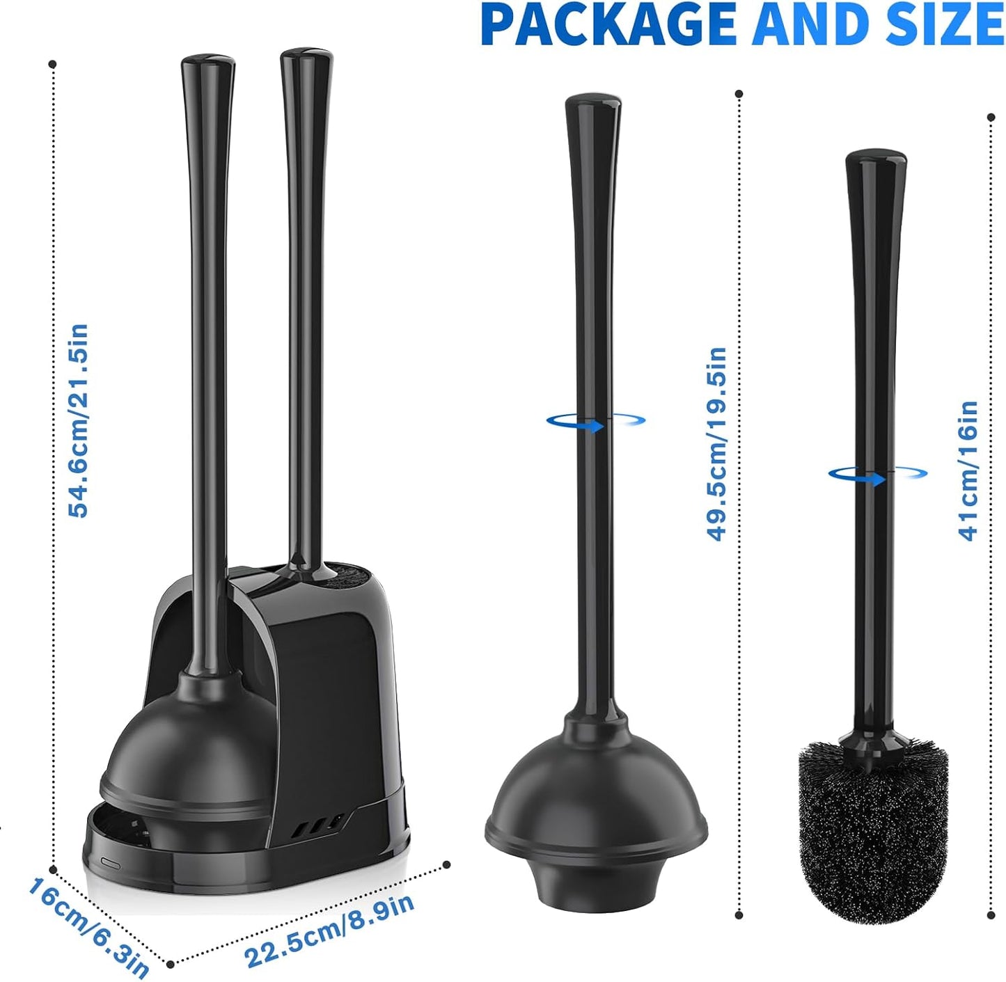 LOVLOY Toilet Plunger and Brush,2 Pack Bowl Brush and Heavy Duty Toilet Plunger Set with Ventilated Holder, 2-in-1 Toilet Brush and Plunger Combo for 5.3-inch Toilet Drain Bathroom Cleaning