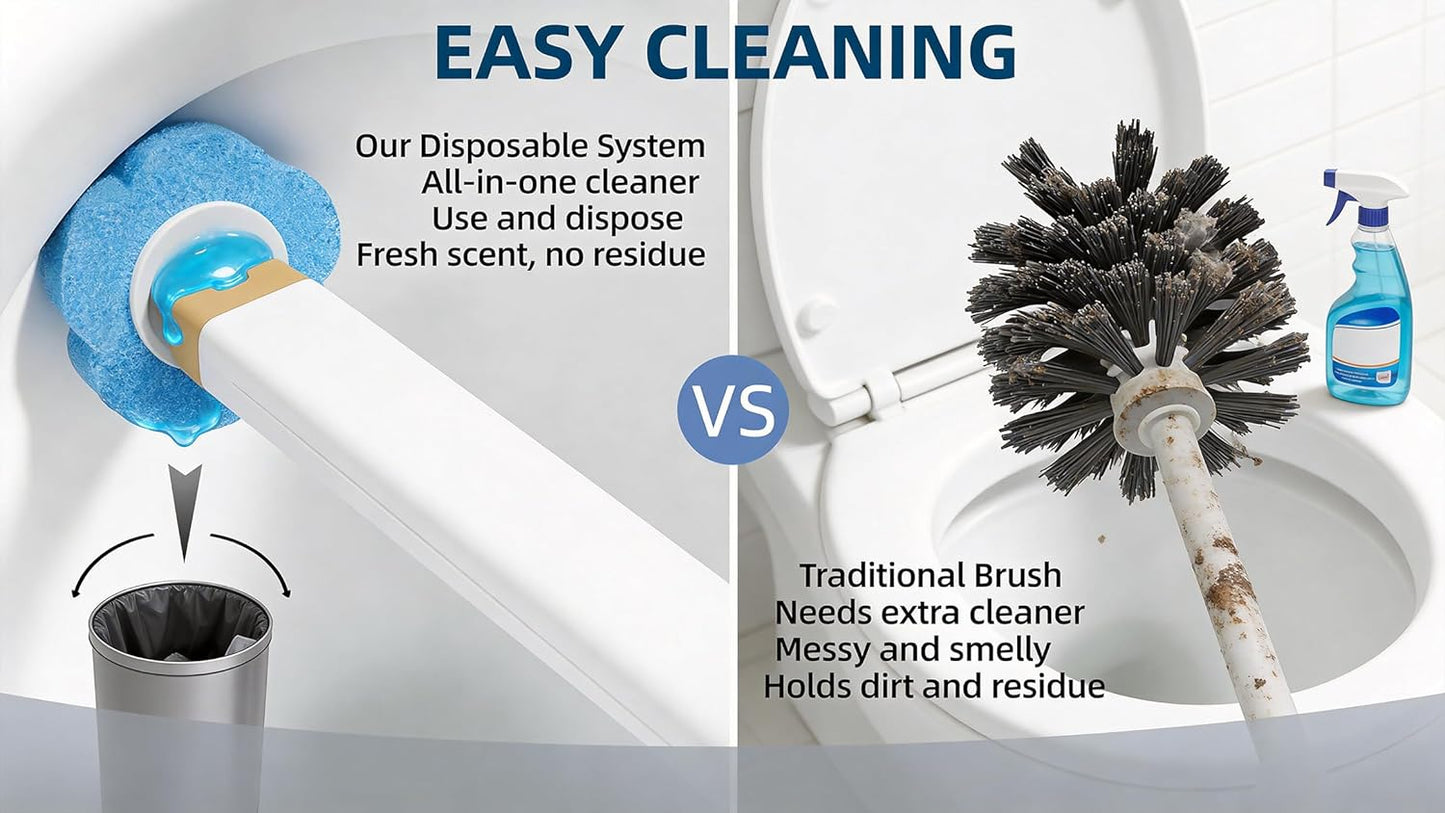 Disposable Toilet Brush with 48 Refill Heads and Holder– Includes Storage Caddy&Toilet Bowl Wand, Wall-Mount Scrubbing Toilet Brush Bathroom Cleaning Kit (1 Wand+48 Refills)