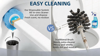 Disposable Toilet Brush with 48 Refill Heads and Holder– Includes Storage Caddy&Toilet Bowl Wand, Wall-Mount Scrubbing Toilet Brush Bathroom Cleaning Kit (1 Wand+48 Refills)
