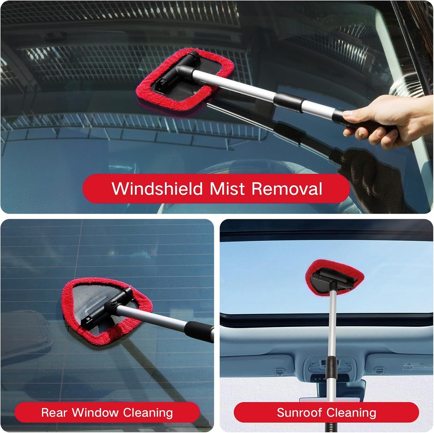 Qydipclin 11pcs Windshield Cleaner Tool, Car Window Cleaning Wash Kit with 6 Reusable Microfiber Pads 2 Spray Bottles and Extendable Handles Auto Glass Wiper Kit, Blue