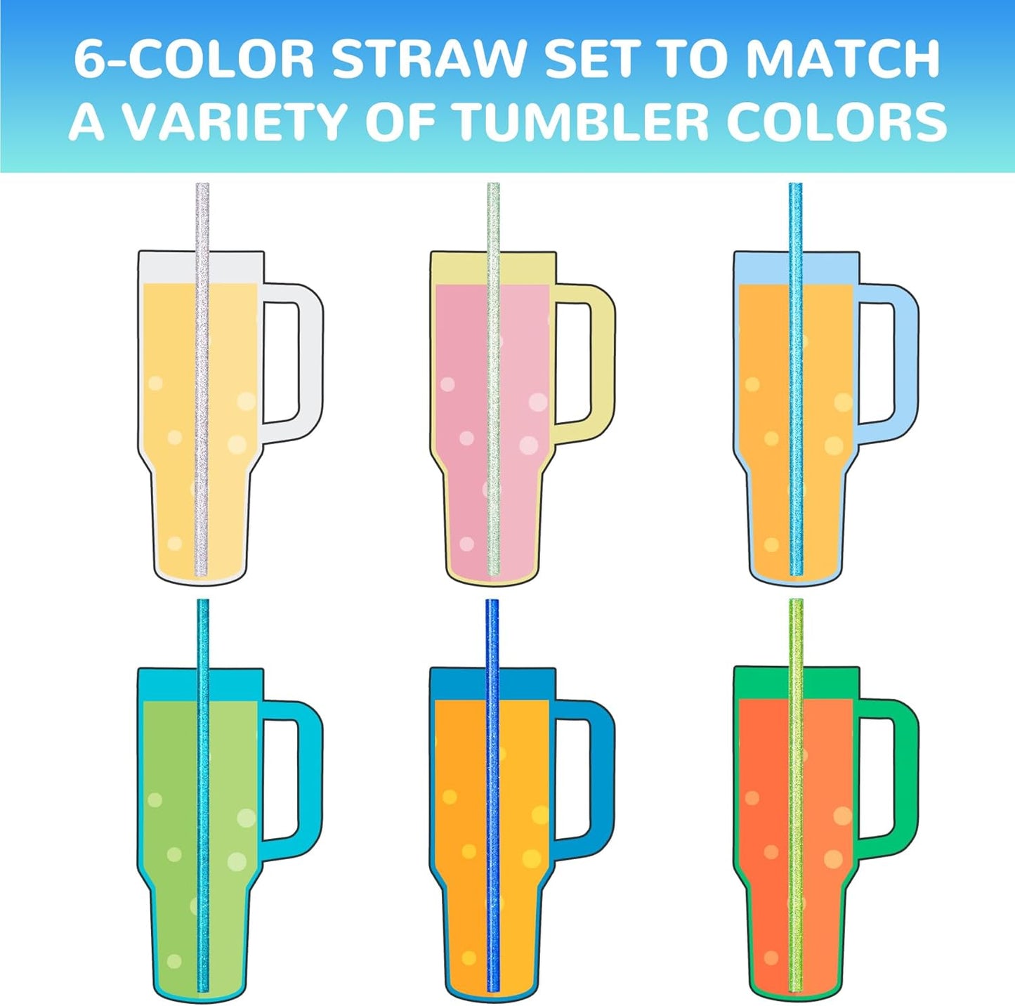 NiHome 12-Pack Glitter Replacement Straws for Stanley Tumbler 40OZ & 2 Cleaning Brushes Set, 12" Length BPA-Free Durable PETG Material for Various Beverages & Cups, Adds Sparkle to Your Drinks (Clear)