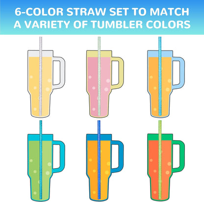 NiHome 12-Pack Glitter Replacement Straws for Stanley Tumbler 40OZ & 2 Cleaning Brushes Set, 12" Length BPA-Free Durable PETG Material for Various Beverages & Cups, Adds Sparkle to Your Drinks (Clear)