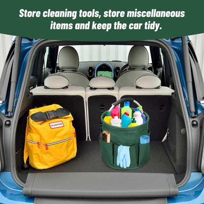 Qivine 17L Cleaning Caddy with Handle, Cleaning Supply Caddy Foldable Tool Bag Cleaning Products Organizers Portable Cleaning Bucket Organiser for Storing Towels(Blue)