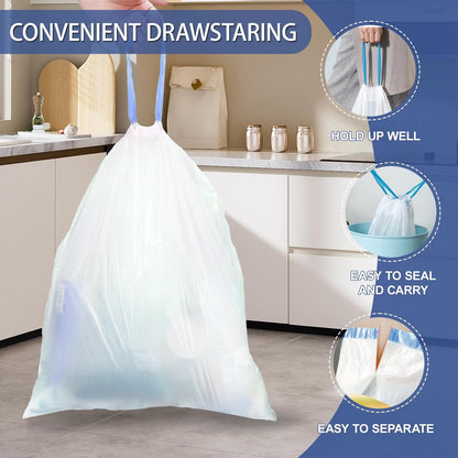 3 Gallon Trash Bags Drawstring 0.96 Mil - 120 Count 12 Liter Small Garbage Bags for Bathroom, Strong White Unscented Plastic Wastebasket Bin Liners for Toilet Office and Bedroom