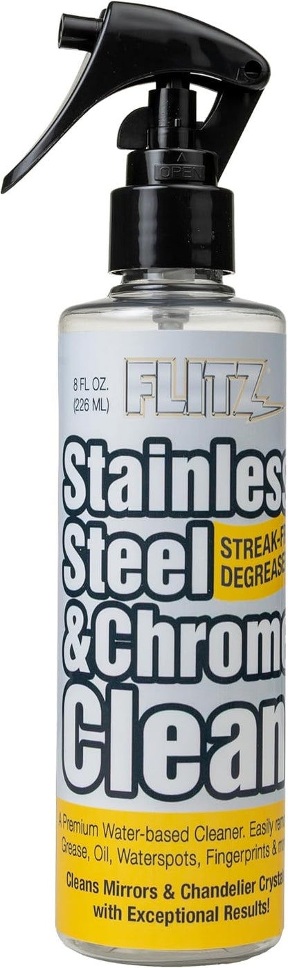 Flitz Stainless Steel & Chrome Clean - 16oz Bottle, USA-Made Stainless Steel Cleaner Spray for Appliances - Grill, Fridge, Sink Stain Remover - Also Works on Aluminum Surfaces (1 Pack)