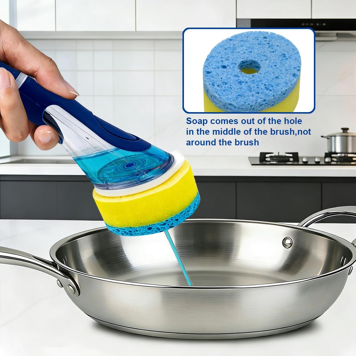 CELOX Dish Sponge with Handle, Dish Sponge with Soap Dispenser