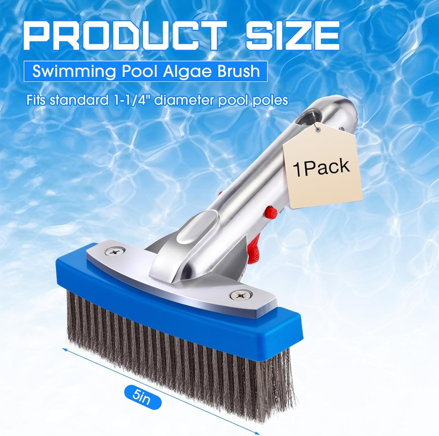 Gejoy 1 Pcs 5" Stainless Steel Brush Pool Brush Head for Inground Pools, Algae Metal Wire Bristles and Aluminum Back Scrubber Heavy Duty Curved Ends for Tiles, Rust Stains Concrete Walls