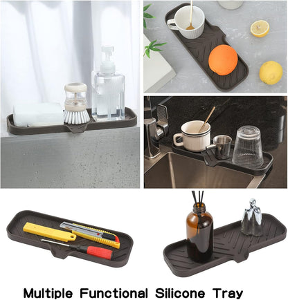 MicoYang Silicone Bathroom Soap Dishes with Drain Spout-Bathroom and Kitchen Sink Organizer,Sponge Holder,Dish Soap Tray,Perfect for Dispenser,Scrubber,Bottle,Cup on Sink or Counter-Black 4.9"×3.2"