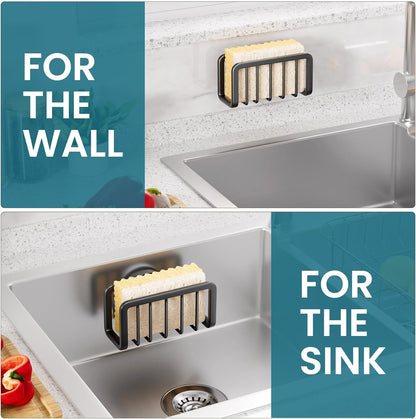 TAILI Sponge Holder for Kitchen Sink with Strong Suction Cup, Rustproof Aluminum Sink Caddy for Sponges, Removable Sponge Holder, Dish Brush for Scraper - Silver