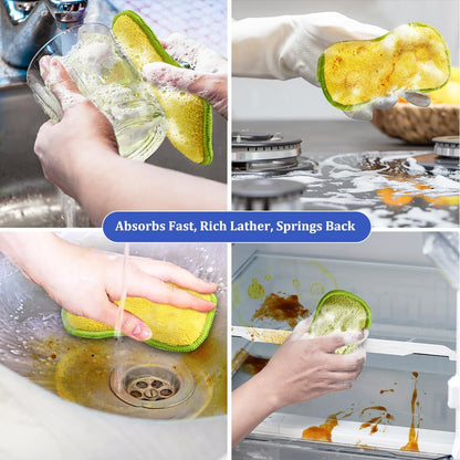Dish Sponges Kitchen, 12 Pack Multi-Purpose Microfiber Scrub Sponge - Dual-Sided Heavy Duty Non-Scratch Scrubber, Reusable Cleaning Sponge for Dishes, Pots, Pans, Stovetop & Sink