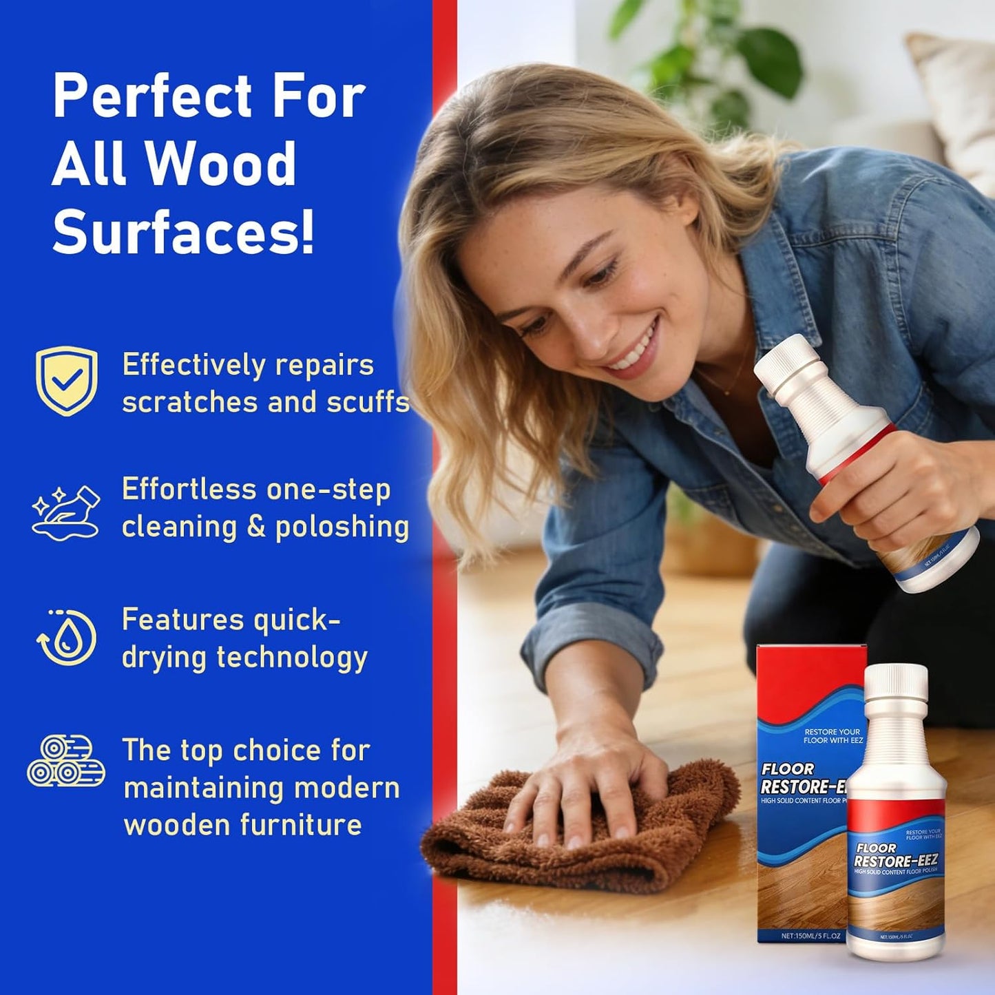 2PC Floor Restore Cleaner - Floor Restorer & Polish for Tile, Shine Wood, Laminate, Vinyl, Bamboo - Flooring Protection Agent
