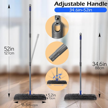 MASTERTOP Microfiber Mop - Flat Floor Mops Wet Dry Dust Mop with 4 Washable Pads & 52.4'' Stainless Steel Handle for Hardwood Laminate Tile Floor Cleaning