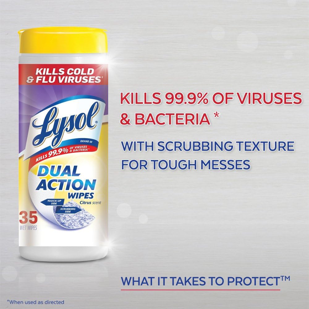 Lysol Dual Action Disinfecting Wipes, Citrus Scent, 35 Count (Case of 12)
