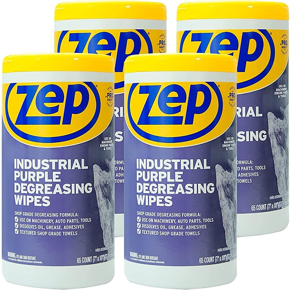Zep Industrial Purple Heavy-Duty Degreasing Wipes - 65 Wipe Count - ZUINDPRPL65 - Dissolves Oil, Grease and Adhesives Fast, 1 Count (Pack of 1)