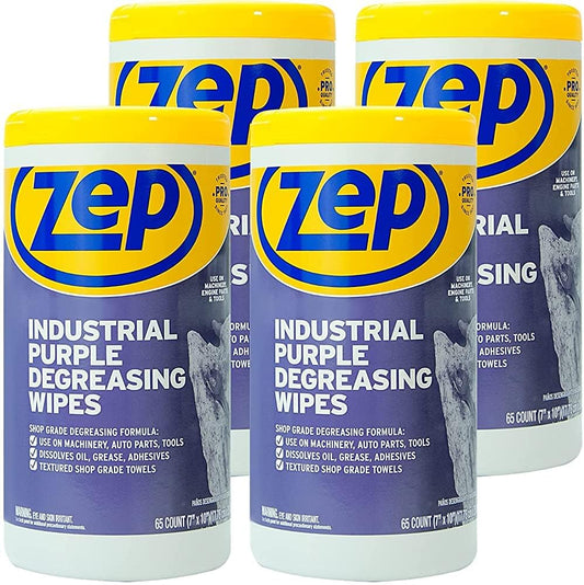 Zep Industrial Purple Heavy-Duty Degreasing Wipes - 65 Wipe Count - ZUINDPRPL65 - Dissolves Oil, Grease and Adhesives Fast, 1 Count (Pack of 1)