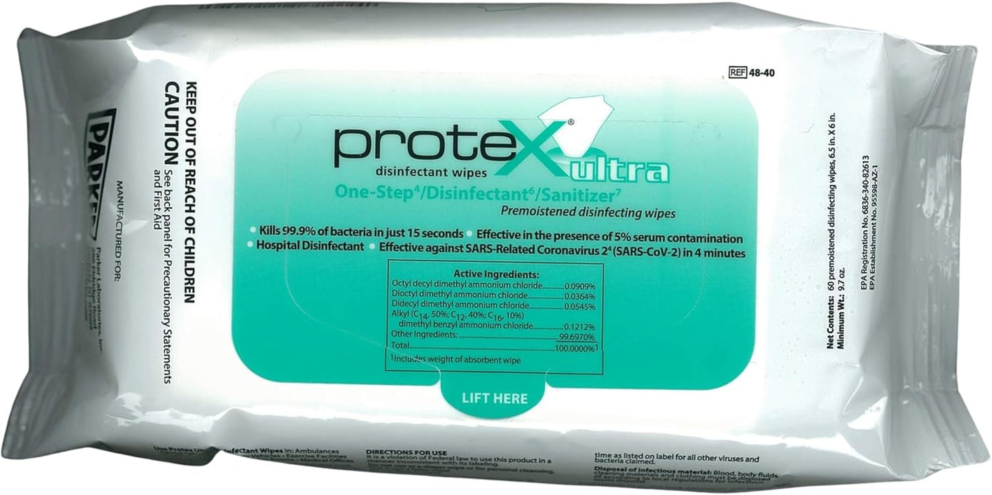 Parker Labs 48-40 Protex Disinfectant Textured Wipes - 6.5" X 6" (Pack of 60 Wipes) (48121)