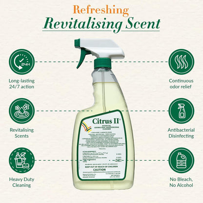 Citrus II Hospital Germicidal Deodorizing Cleaner - Fresh Citrus Scent - Disinfecting Spray- for Home, Hospital and Office Surfaces and Supplies - 22 Fl Oz - Pack of 2