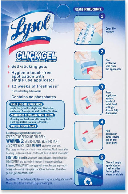 Lysol Click Gel Automatic Toilet Bowl Cleaner, Toilet Gel Stamp, Toilet Freshener, Bathroom Essentials, Refreshing Mango & Hibiscus Scent, 6 Count (Pack of 1)
