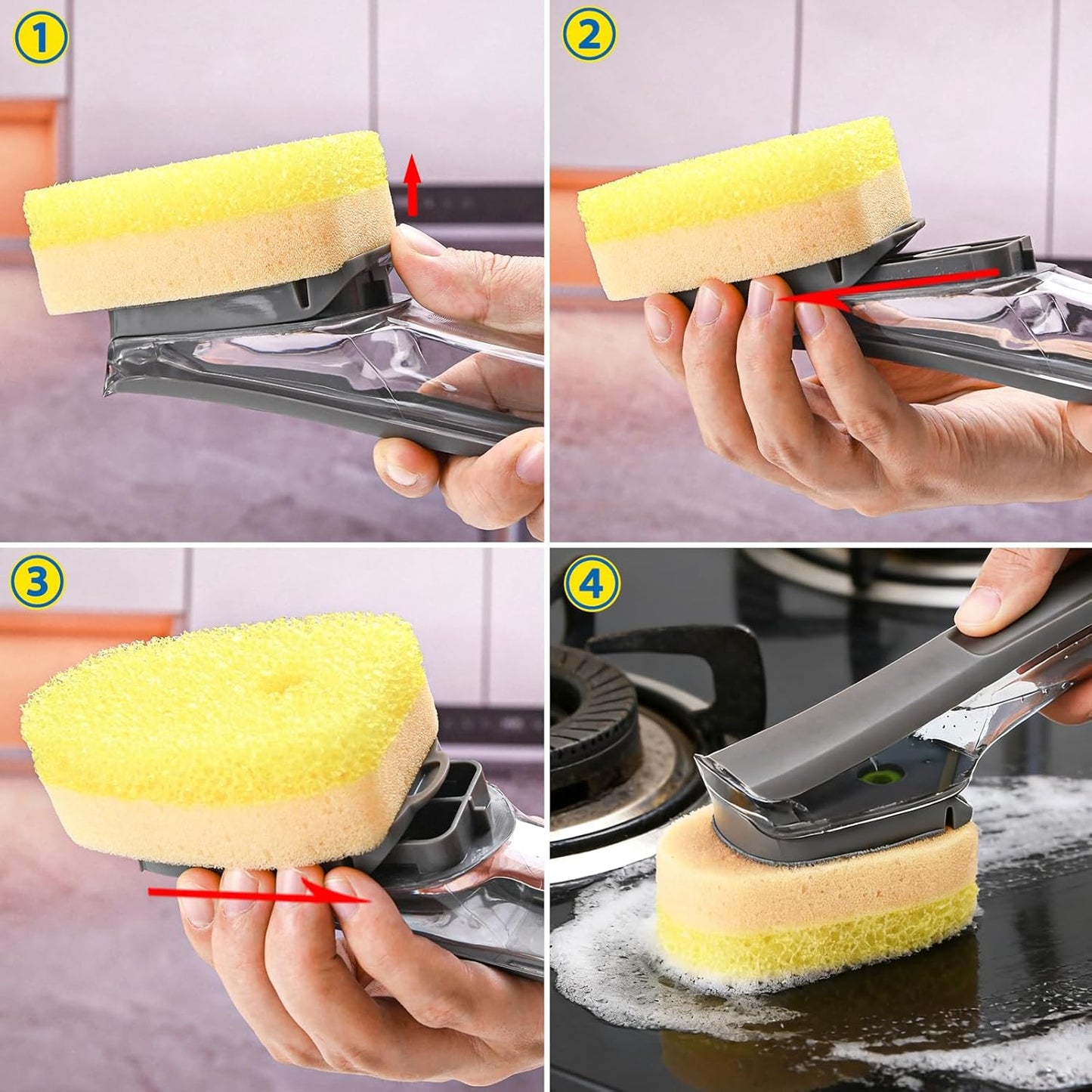 Sponge Dishwand Brush Refills for Scotch-Brite Dishwand - 10 Pack Dish Soap Non-Scratch Brush Refills for Nonstick Pots and Pans, Glass & Tubs (Pink)