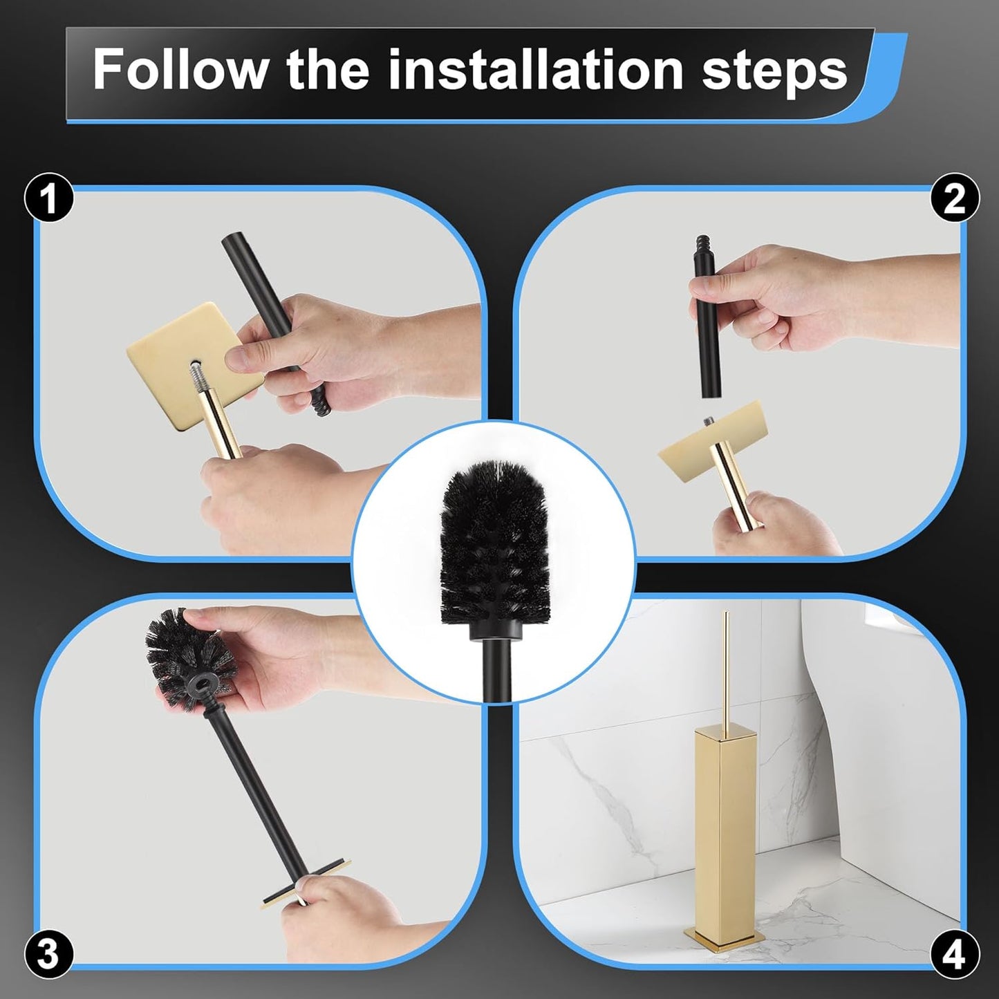 BVL Toilet Brush and Holder Set Brushed Nickel Stainless Steel 304 Square Freestanding Toilet Brush for Bathroom