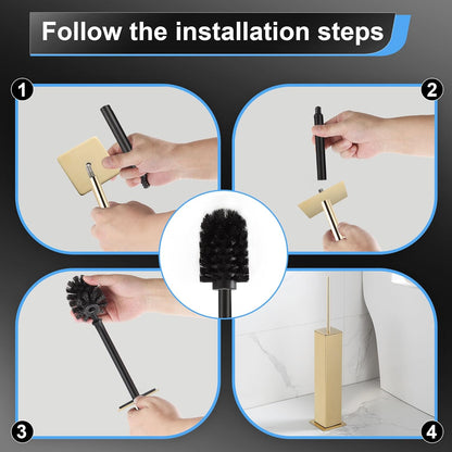 BVL Toilet Brush and Holder Set Brushed Nickel Stainless Steel 304 Square Freestanding Toilet Brush for Bathroom