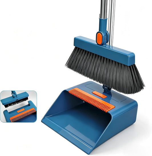 3 in 1 Broom and Dustpan Set with Adjustable Push Broom with 48.8“ Long Handle for Floor Sweeping Outdoor Indoor Sweeping Combo for Home & Kitchen (Purple)