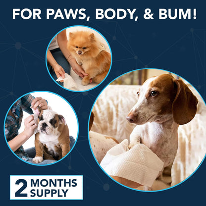 NOVEHA 120PCs XL Formulated Pet Wipes for Dogs & Cats - Safe for Facial & Finger Folds, Underarms, Groin, Hot Spots, Redness & Skin Relief, On-the-Go Size 5.5" x 7"