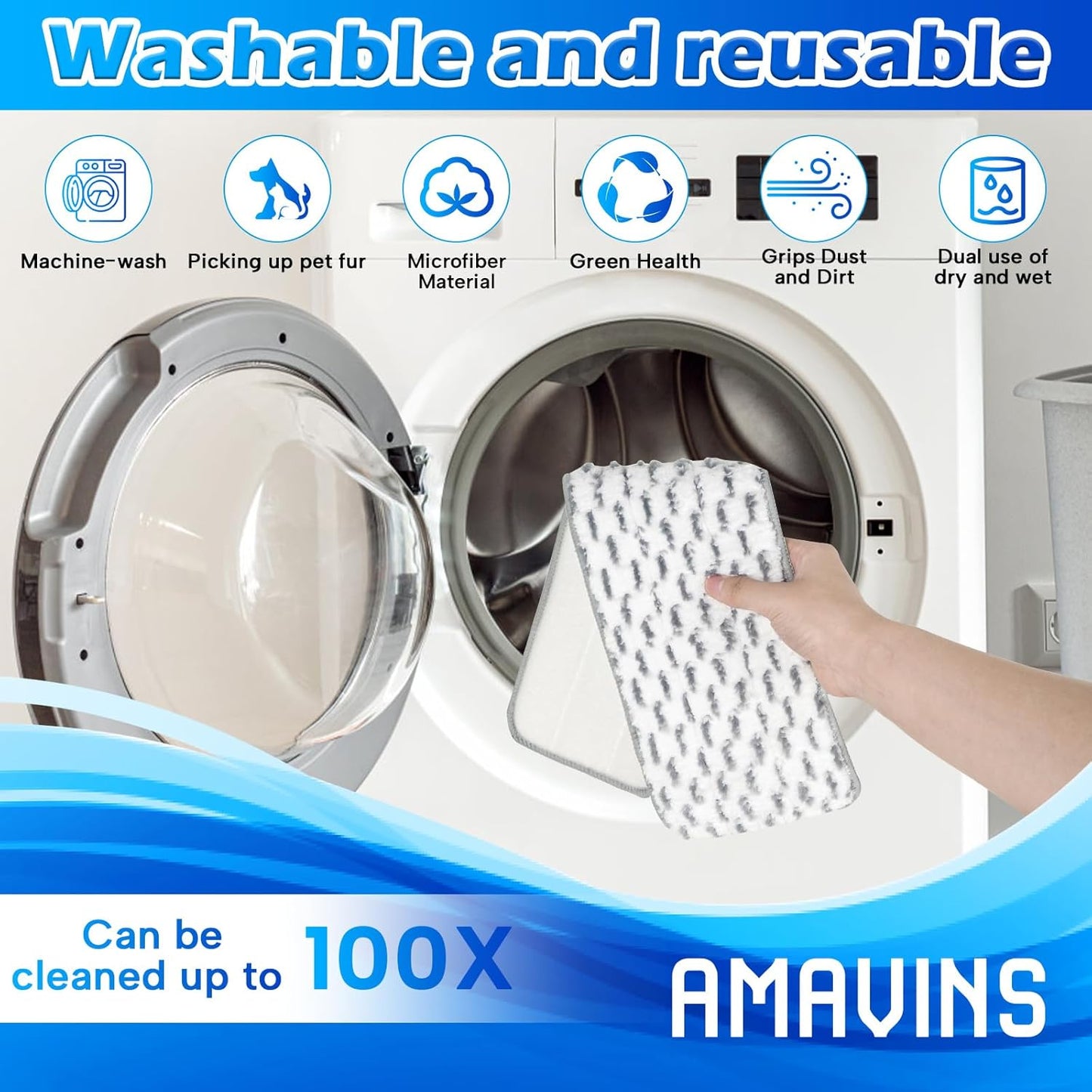 3 Pack Microfiber Reusable Mop Pads, Wet/Dry Floor Cleaning Refill Mop Pads, Spray Mop Hard Wood Floor Mop Pads Refills, Machine Washable Power Mop Pads Replacement