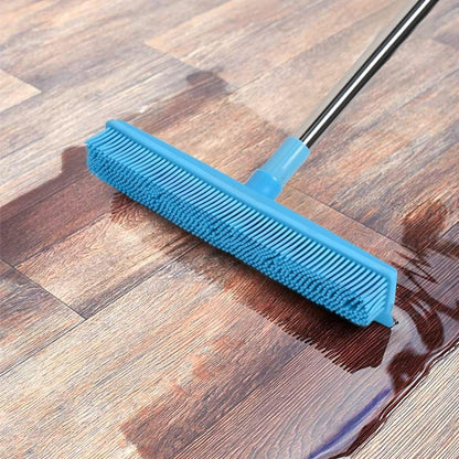 LandHope Carpet Rake for Pet Hair Remover Long Handle with Squeegee, Rubber Broom Carpet Brush Non Scratch Bristles Fur Remover Indoor Outdoor Push Broom for Cat Dog Hair Hardwood Tile Windows Clean