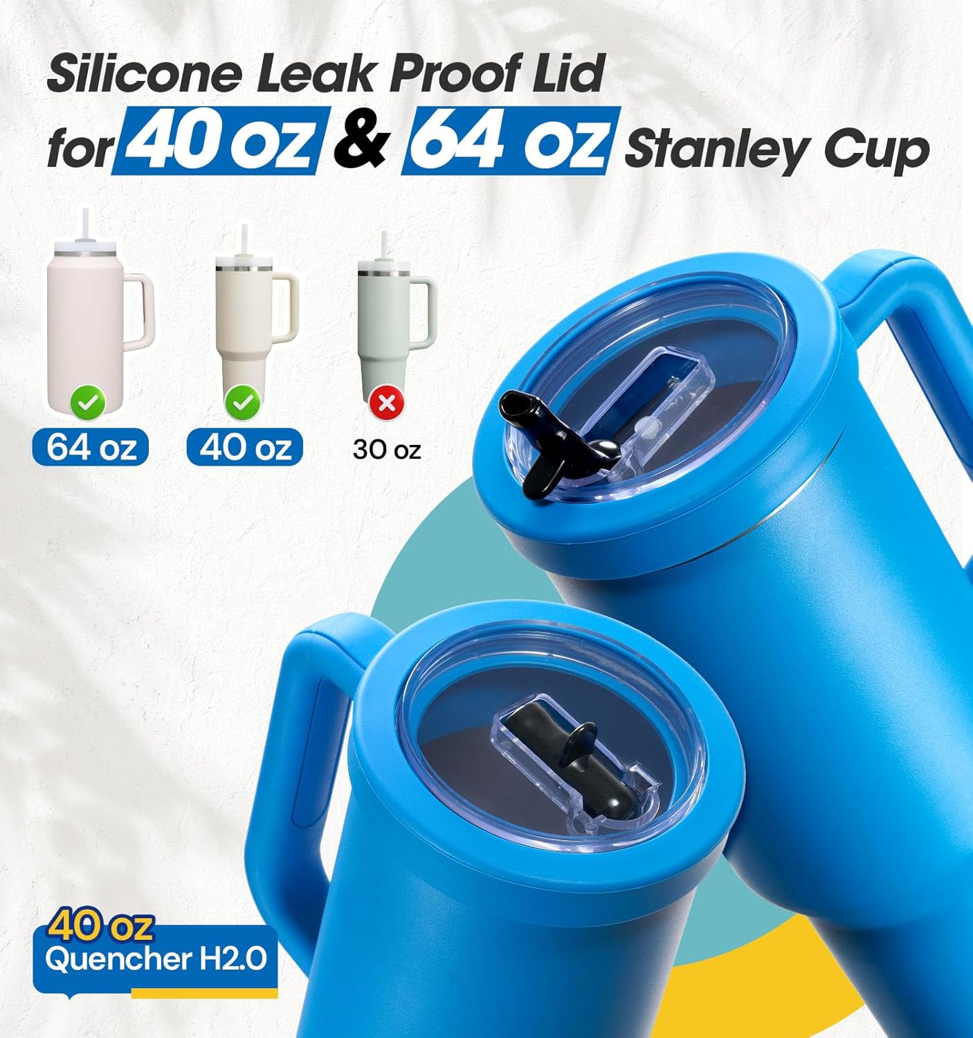 40 Oz Tumbler Flip Straw Lid Compatible with Stanley Quencher Cup, Anti Spill Replacement Cup Covers, Durable Silicone Leak Proof Lids with Cleaning Brush Set for Travel Storage