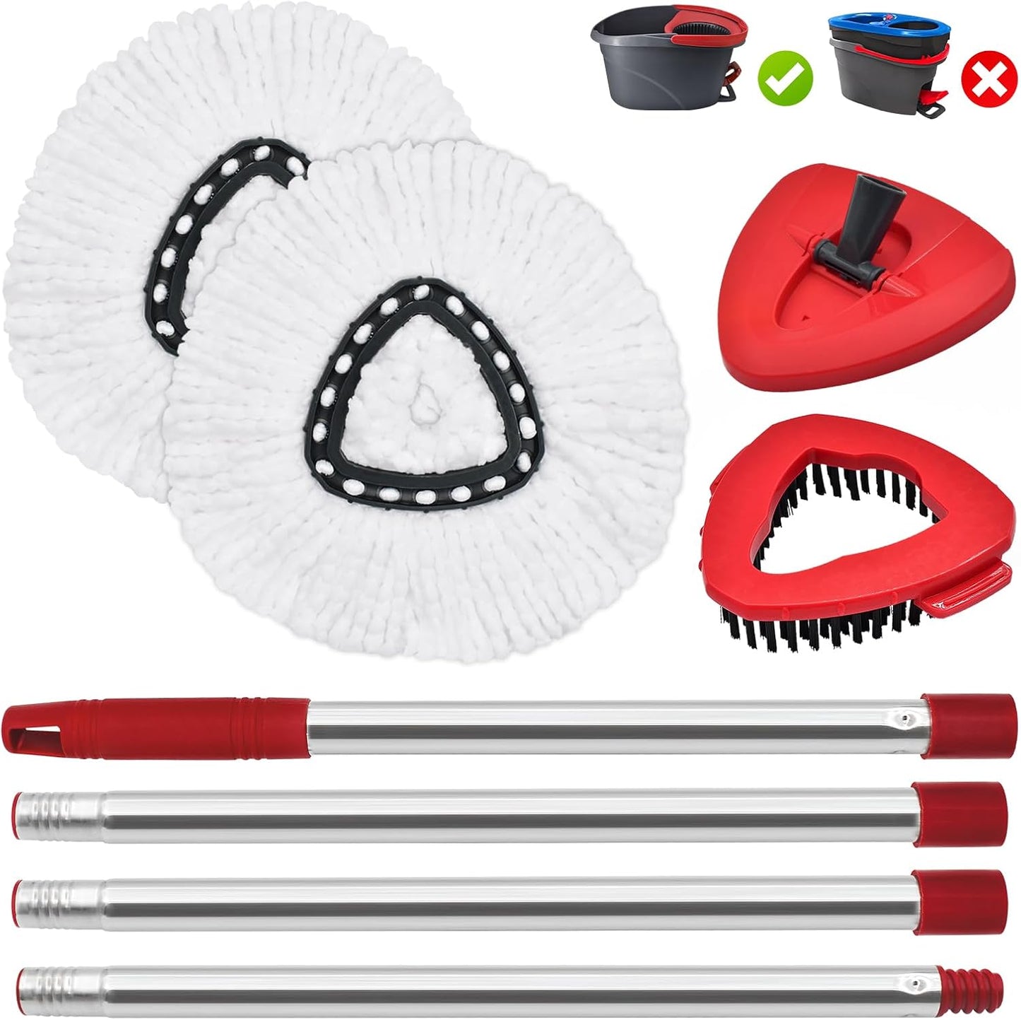 Mop Heads Replacements,Scrubber Head,Base and Pedal Bearing Replacement Combo Set for O-Cedar EasyWring 1-Tank System,Microfiber Mop Replace Head and Scrub Brush for Multi Surface Floor