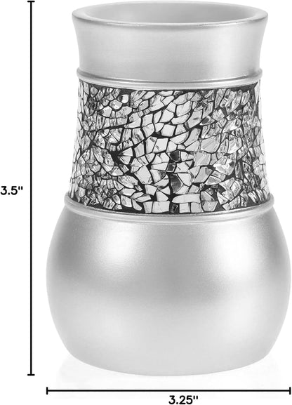 Creative Scents Crackled Glass Toilet Brush with Holder - Silver Toilet Bowl Cleaner Brush and Holder - Good Grip, Deep Cleaning, Decorative Design Compact Toilet Bowl Scrubber